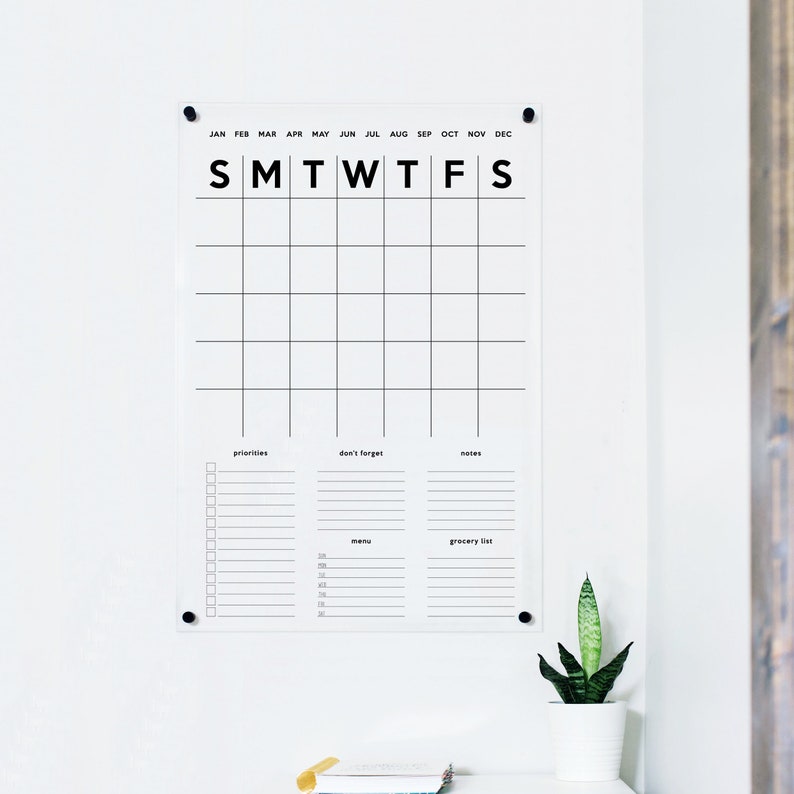 Large Minimalist Acrylic Wall Calendar Family Command Center | Etsy