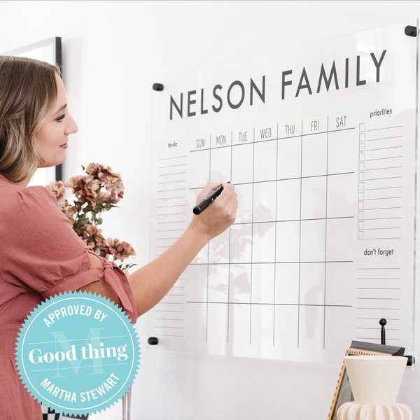 Large Acrylic Calendar, Personalized, Dry Erase Monthly Acrylic Wall Calendar, 2024 Minimalist Wall Calendar, for Kitchen, Office or Mudroom