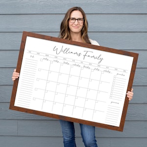 Framed Dry Erase Whiteboard Calendar with Personalized Title and Custom Side Sections