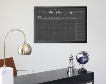 Chalkboard Calendar, 24x36 Large Dry Erase Chalkboard Calendar for Command Center, Framed Calendar #3631