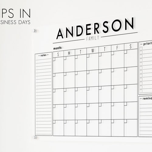Personalized Dry Erase Wall Calendar with Custom To do list and Notes