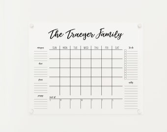 Personalized Acrylic Calendar For Wall | Horizontal Dry Erase Monthly Weekly Board