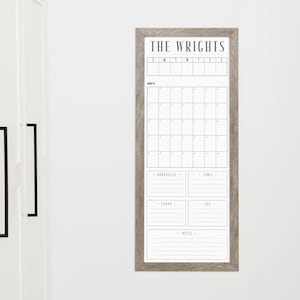 Personalized Dry Erase Framed Slim Family Command Center | Monthly & Weekly Dry Erase Calendar with Customized Sections for Family