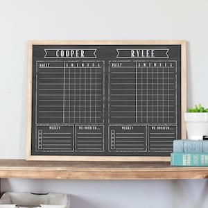 Chore Chart for Kids, Dry Erase Horizontal Chart For Tasks, Kid's Responsibility Chart, Chalkboard With Chores, Contribution Chart