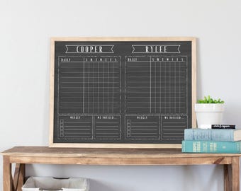 Chore Chart for Kids, Dry Erase Horizontal Chart For Tasks, Kid's Responsibility Chart, Chalkboard With Chores, Contribution Chart