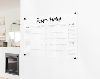 Clear Acrylic Wall Calendar – 3 Section Dry Erase Board with Cursive Header