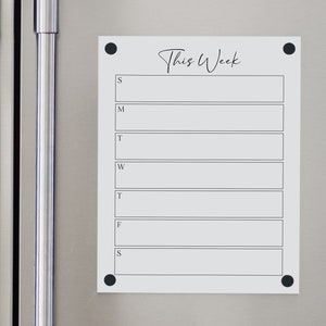 Personalized Dry Erase Weekly Fridge Calendar on White Acrylic | Acrylic White Board Weekly Planner, Reusable Meal Planner for Fridge