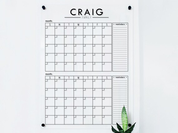 2 Month Calendar Acrylic Dry Erase Calendar Dry Erase Wall - Etsy