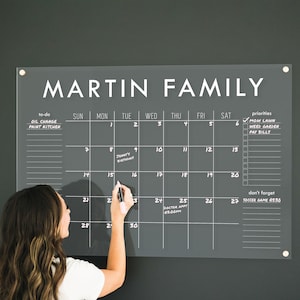 Customized Dry Erase Acrylic Calendar for Wall | Personalized Large Calendar for Wall in Home or Office | Family Dry Erase Monthly Calendar