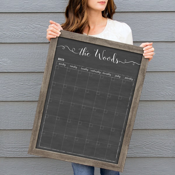 Calendar, Chalkboard Dry-erase Framed Wall Calendar, Tall calendar, Minimalist Calendar, dry-erase calendar, perpetual calendar