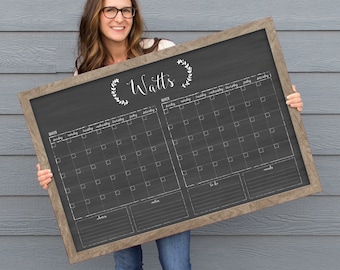 Chalkboard Dry Erase Command Center, LARGE 24 X 36 Chalkboard Calendar / Dry erase calendar / Framed calendar / 2 months #3616 / Eagleton