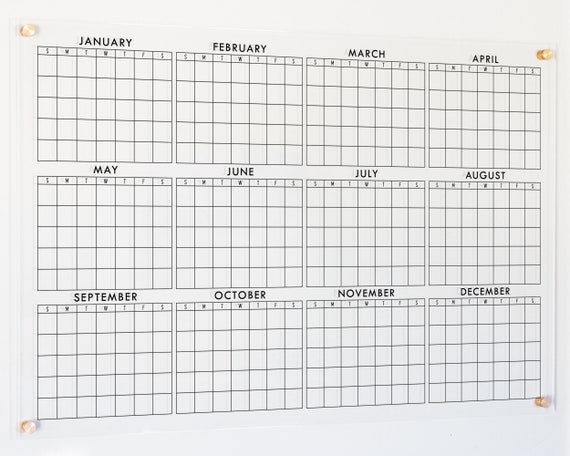Yearly Dry Erase Acrylic Calendar Clear Wall Mounted - Etsy