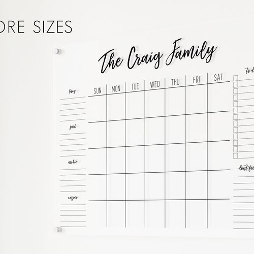Large Acrylic Family Calendar Dry Erase Family Command Etsy