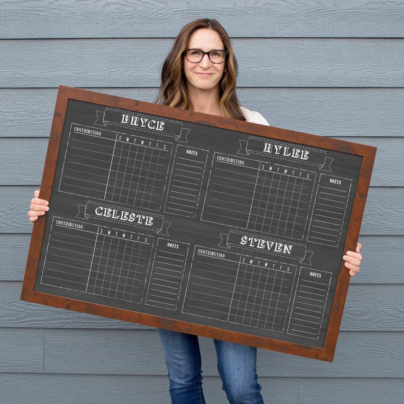 Large Kid Chore Chart , Family Chore Chart , 4 person chore chart, 4 child chore chart afbeelding 8