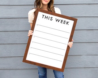 Framed Dry Erase Weekly Planner, Personalized Minimalist Calendar | Wall Mounted Custom Weekly Planner Available in Vertical 18x24 and 24x36