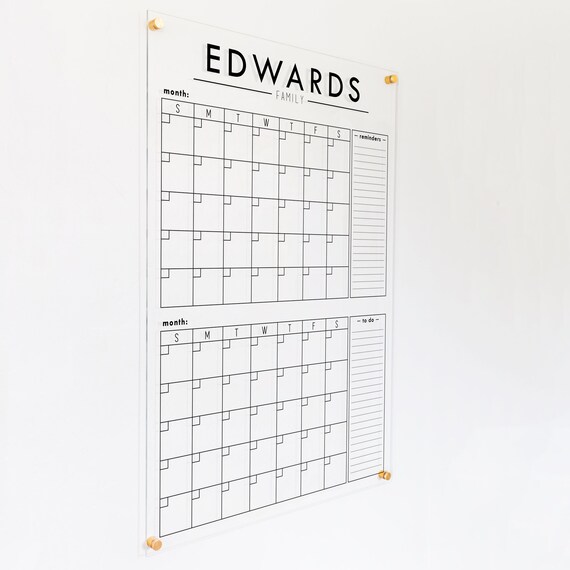 2 Month Calendar Acrylic Dry Erase Calendar Dry Erase Wall - Etsy