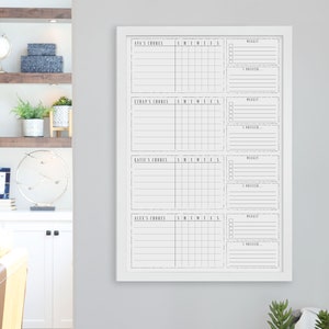 Four Child Whiteboard Framed Chore Chart , 24x36 , Weekly chores , dry erase chore chart for 4 children , custom 4 kid chore chart #36103