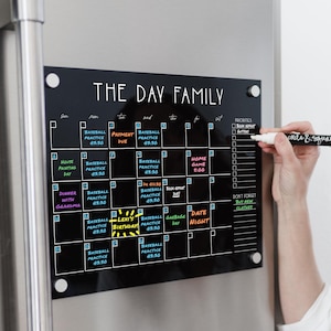 Personalized Fridge Acrylic Black Monthly Planner for Family | Dry Erase Black Magnetic Monthly Calendar for Fridge, Family Command Center