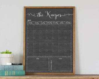 2024 Calendar, Dry Erase Personalized Chalkboard Calendar Farmhouse Framed Wall Calendar