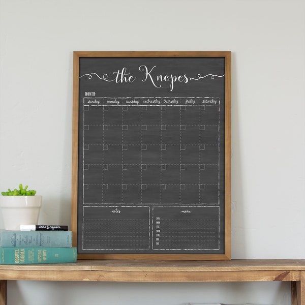 2024 Calendar, Dry Erase Personalized Chalkboard Calendar Farmhouse Framed Wall Calendar