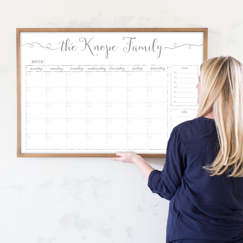 Large Whiteboard Calendar 24x36 dry erase reusable framed Etsy