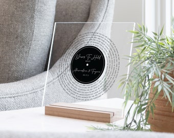 Personalized Vinyl Record Song with Lyrics on Acrylic with Wood Stand, Mother's Day Gift for Her Personalized