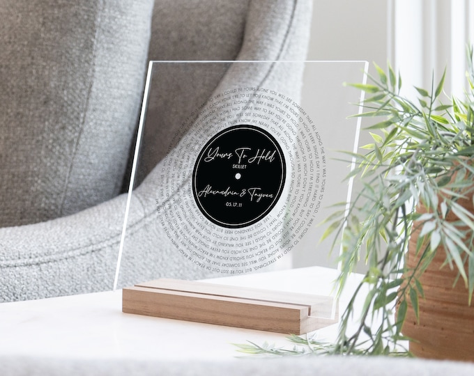 Personalized Vinyl Record Song with Lyrics on Acrylic with Wood Stand, Mother's Day Gift for Her Personalized