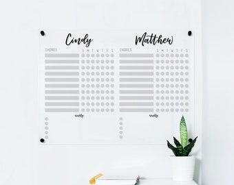 Chore Chart for 2 Kids | 18.5x23 Personalized Dry Erase Acrylic Chore Board for Two Children