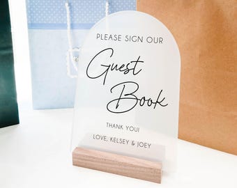 Personalized Guest Book Sign on Frosted Acrylic with Stand | Please Sign Our Guest Book Tabletop Sign for Wedding Reception, More Colors