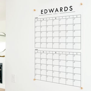 Modern Two-Month Acrylic Wall Calendar, Personalized Dry Erase Wall Calendar