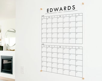 Modern Two-Month Acrylic Wall Calendar, Personalized Dry Erase Wall Calendar