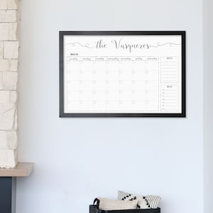 Large Whiteboard Calendar, 24x36 dry erase reusable framed calendar, landscape, custom family name calendar, cursive hanging calendar #3676