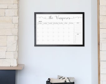 Large Whiteboard Calendar, 24x36 dry erase reusable framed calendar, landscape, custom family name calendar, cursive hanging calendar #3676