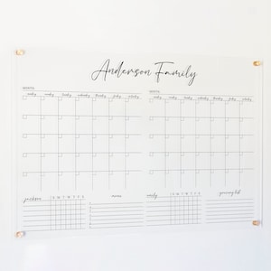 Gepersonaliseerd familiecommandocentrum met karweikaarten, acryl tweemaandenkalender, aangepaste droog uitwisbare kalender op helder acryl, familiecadeau