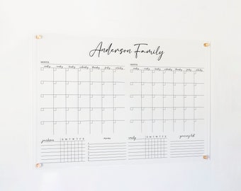 Personalized Family Command Center with Chore Charts on Acrylic | Custom Dry Erase Calendar on Clear Acrylic