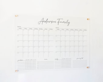 Personalized Family Command Center with Chore Charts on Acrylic | Custom Dry Erase Calendar on Clear Acrylic