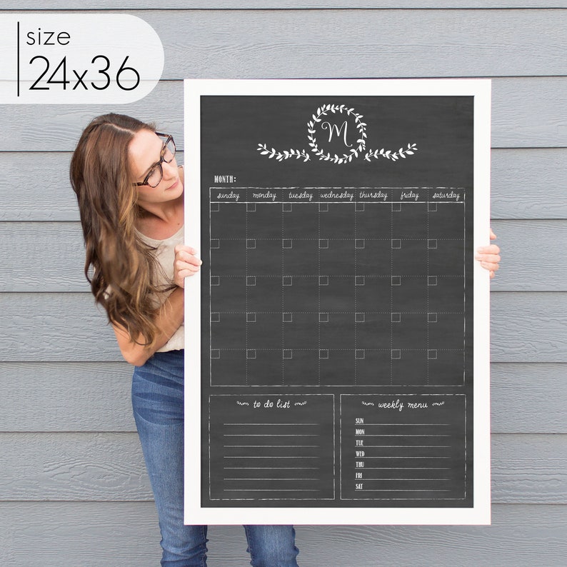 Chalkboard Monogram Calendar Dry Erase personalized calendar image 8