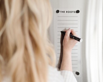 Dry Erase Magnetic Fridge List on Clear Acrylic Personalized with Family Name | Grocery Shopping List or Memo Board Magnet for Fridge