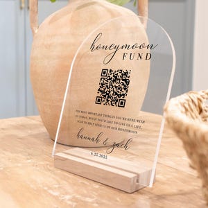 Custom QR Code Wedding Reception Acrylic Sign | Personalized Honeymoon Fund Wedding Sign | Custom Scan to Pay Cash Gift Table Sign