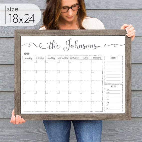 Monthly Framed Chalkboard Calendar + 4 sections | Vertical Knope