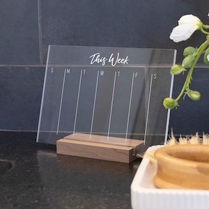 Custom 2026 Desk Calendar on Acrylic with Wood stand Reusable | Weekly Acrylic Desk Dry erase Calendar for Office decor | Coworkers gift