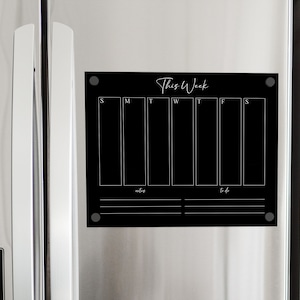 Custom Black Acrylic Weekly Planner for Fridge | Dry Erase Personalized Fridge Weekly Planner, Magnetic Meal Planner, Grocery List