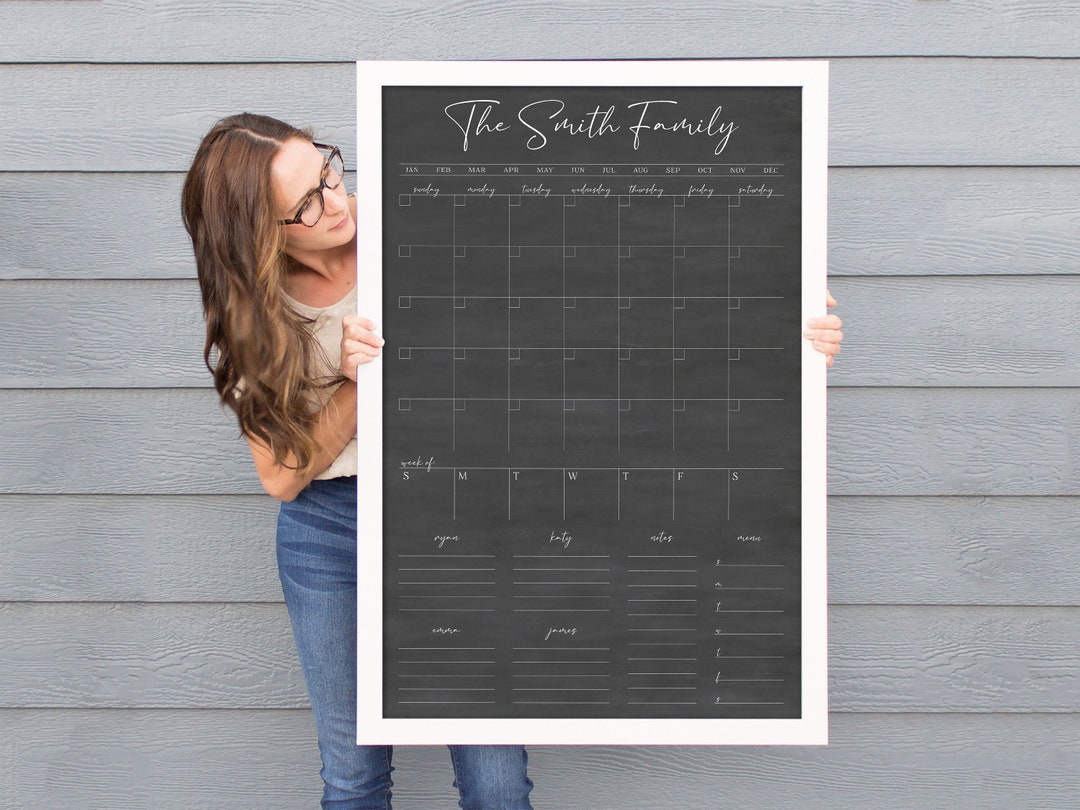 Large Framed Wall Calendar in Dryerase Chalkboard Etsy