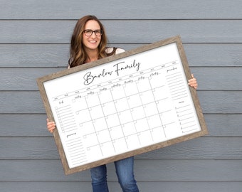 Customizable Framed Horizontal Whiteboard Calendar for Family | Personalized Dry Erase Monthly Calendar in Large or Small