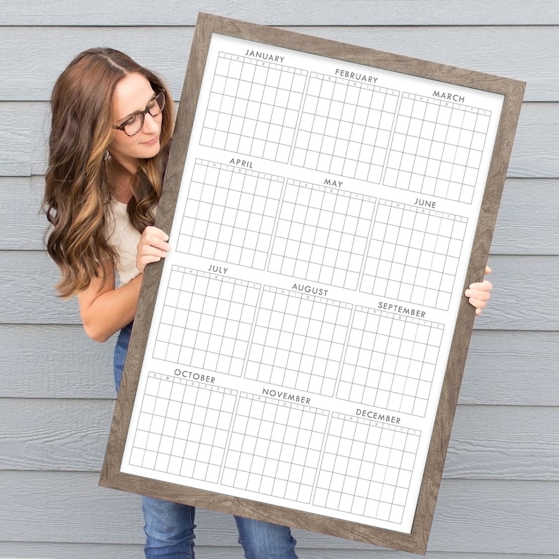 year-at-a-glance-calendar-large-dry-erase-12-month-whiteboard-etsy