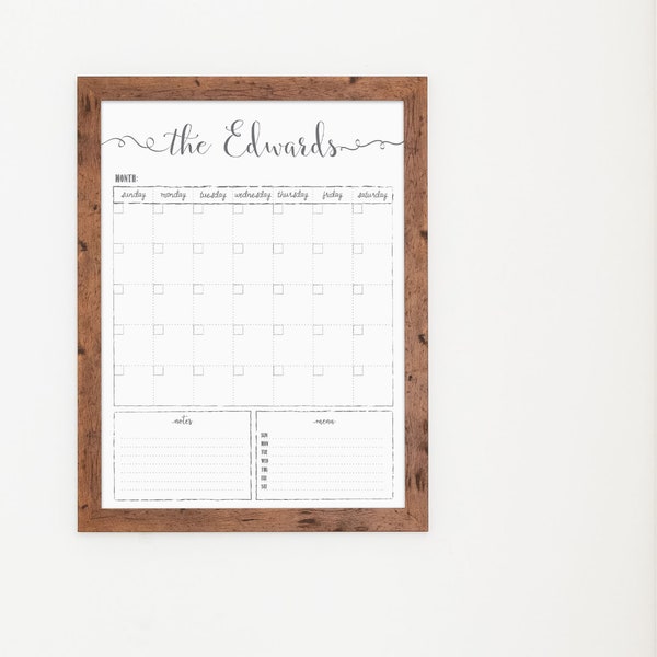 Dry Erase Whiteboard Calendar- Personalized and Framed for Wall | Knope