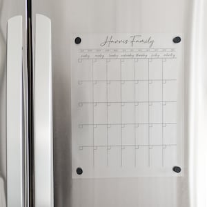 Clear Dry Erase Magnetic Fridge Acrylic Calendar for Monthly Planning | Personalized Magnetic Monthly Family Calendar for Kitchen Fridge
