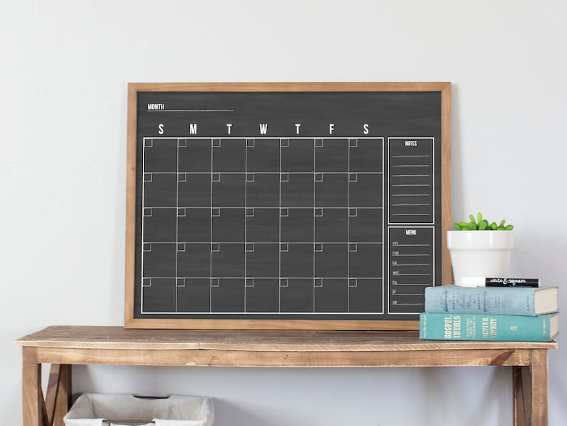 Minimalist Wall Calendar, Custom Dry Erase Large Calendar, Reusable Chalkboard Calendar, Family Center, Rustic Decor, 2024 Planner image 1