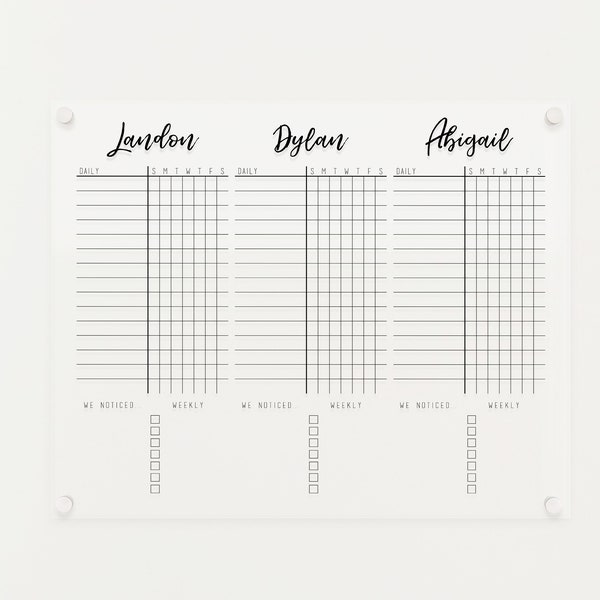 Acrylic Chore Chart for Three Kids | Personalized Chore Board for 3 Children