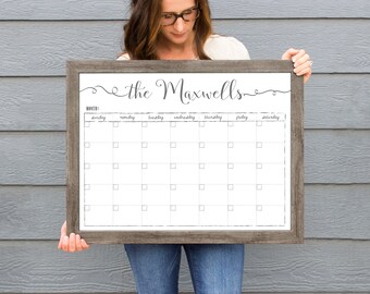 2025 Monthly Whiteboard calendar, Farmhouse calendar, menu planner,  framed wall calendar, dry erase reusable calendar, back to school